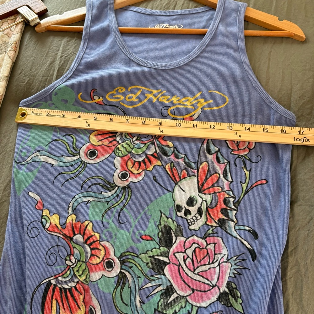 Ed Hardy Butterflies Rib Tank Dress in Pale Blue. Size XL. - Picture 11 of 12
